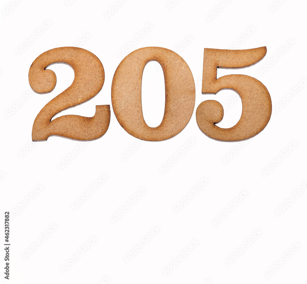 Number 205 in wood, isolated on white background