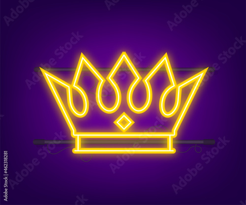 Golden Crown With neon sign, Vip icon. Crown of king. Gold royal. Vector stock illustration
