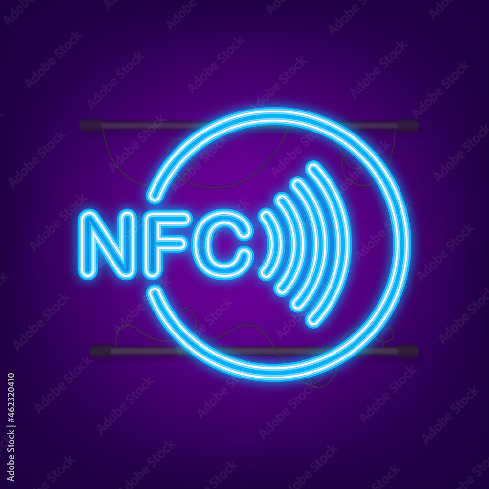 Contactless wireless pay sign logo. Neon icon. NFC technology. Vector stock illustration Contactless wireless pay sign logo. Neon icon. NFC technology. Vector stock illustration