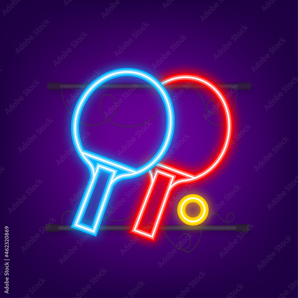 Two rackets for playing table tennis. Neon icon. Vector illustration Two rackets for playing table tennis. Neon icon. Vector illustration