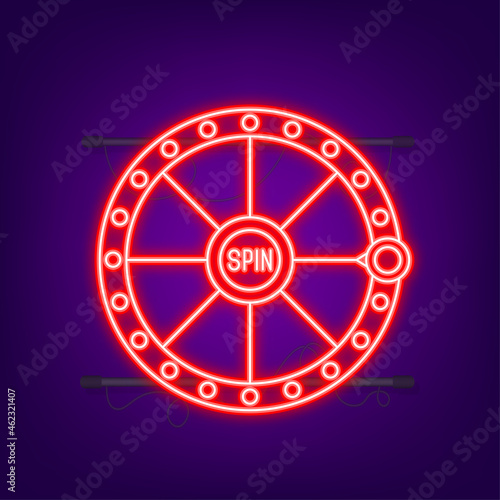 Winner banner. Slot machine with lucky sevens jackpot. Neon style. Vector illustration