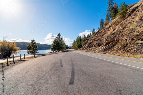 View from the beach along the north shores of Lake Coeur d'Alene near Beacon Point and the Centennial Trail in Coeur d'Alene, Idaho.