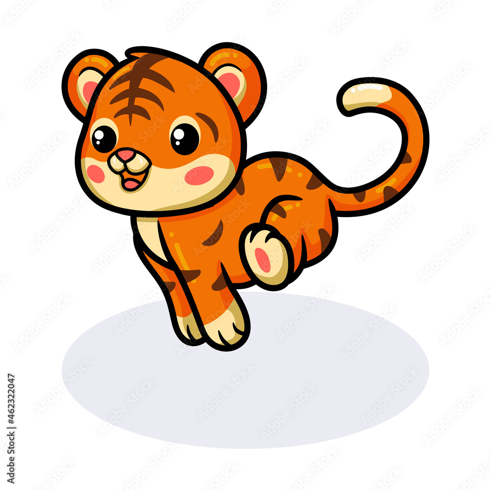 Obraz premium Cute baby tiger cartoon running