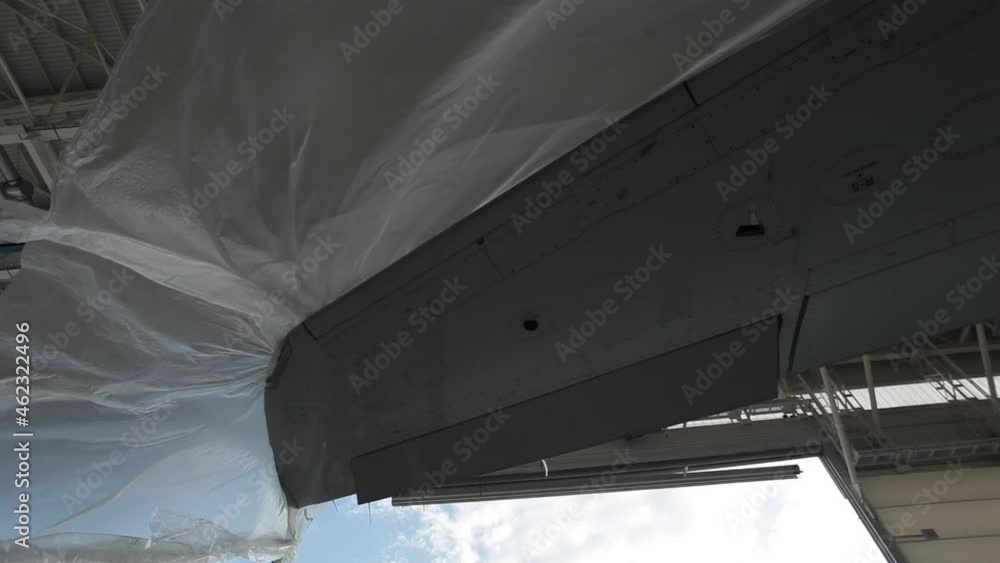 preparation of aircraft for painting in the hangar preparation of aircraft for painting in the hangar