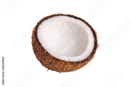 Half coconut on white background
