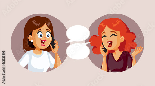 Best Friends Talking on the Phone Vector Cartoon