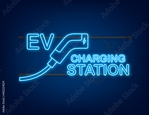 Electric cars charging on empty parking, fast supercharger station and many free charger stalls. Vehicle on electricity network grid
