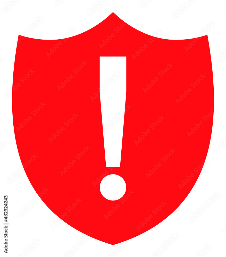 Shield warning vector illustration. A flat illustration design used for shield warning icon, on a white background. Shield warning vector illustration. A flat illustration design used for shield warning icon, on a white background.