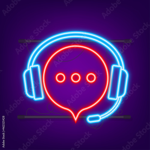 Flat illustration with customer service. Customer support service. Neon icon