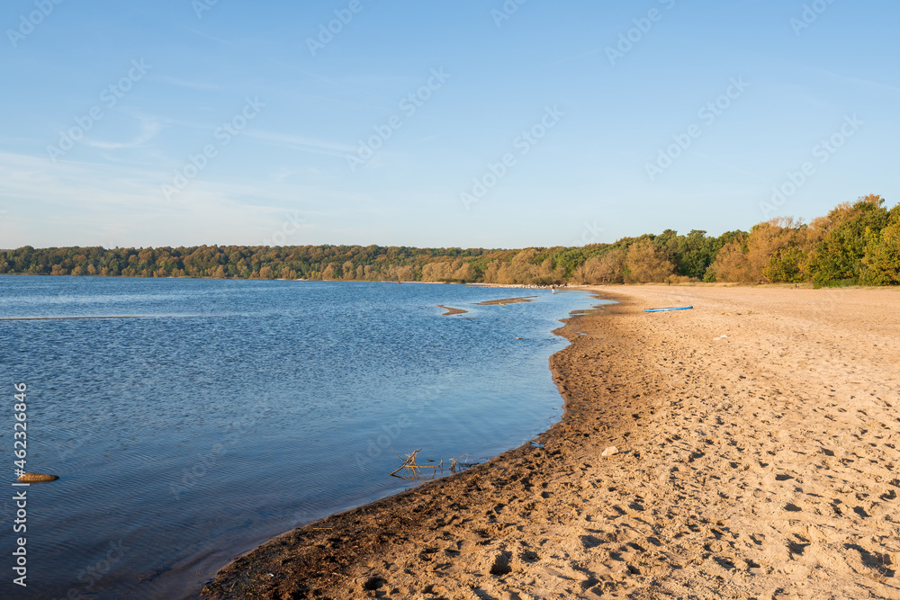 Public beach at Lake Vomb in southern Sweden. Popular tourist destination in summer season. 