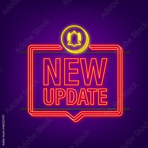 New update banner in modern style. Web design. Neon icon. Vector stock illustration