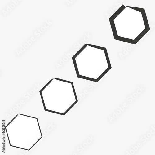 Ink diagonal hexagon set. Grunge frame. Abstract geometric figures. Hand drawn art. Vector illustration. Stock image. EPS 10.