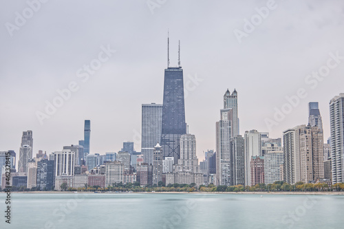 Chicago Skyline on Overcast Day from Lakefront Trail
