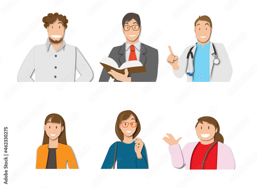 ペーパーカット調 日本人のいろいろな社会人のアイコン素材セット ペーパーカット調 日本人のいろいろな社会人のアイコン素材セット