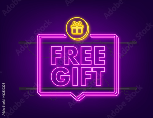 Business template with red free gift for banner design. Neon icon. Vector business template. Present gift box icon