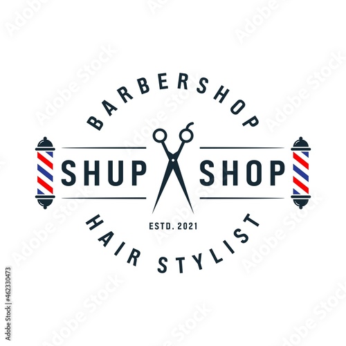 Vector graphic of vintage retro barbershop | barbershop label stamp logo design
