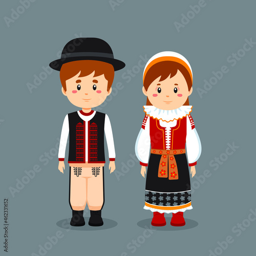 Couple Character Wearing Slovakia National Dress