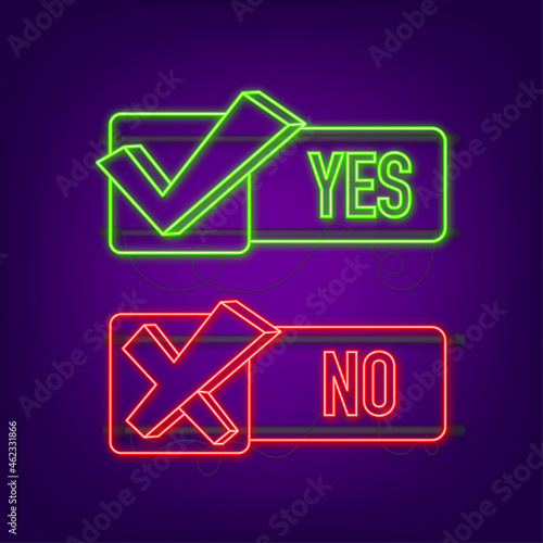 Yes No word text on talk shape. Vector stock illustration yes no in speech bubble in neon style. Vector stock illustration