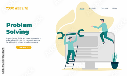Problem solving flat illustration,teamwork collaboration maintenance vector illustration
