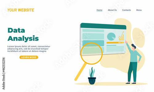 Data analysis flat illustration,optimization data statistic research information vector illustration