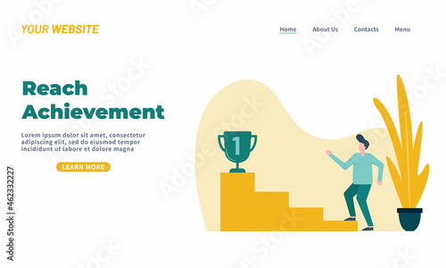 Reach Achievement flat illustration,businessman progress get a thropy vector illustration