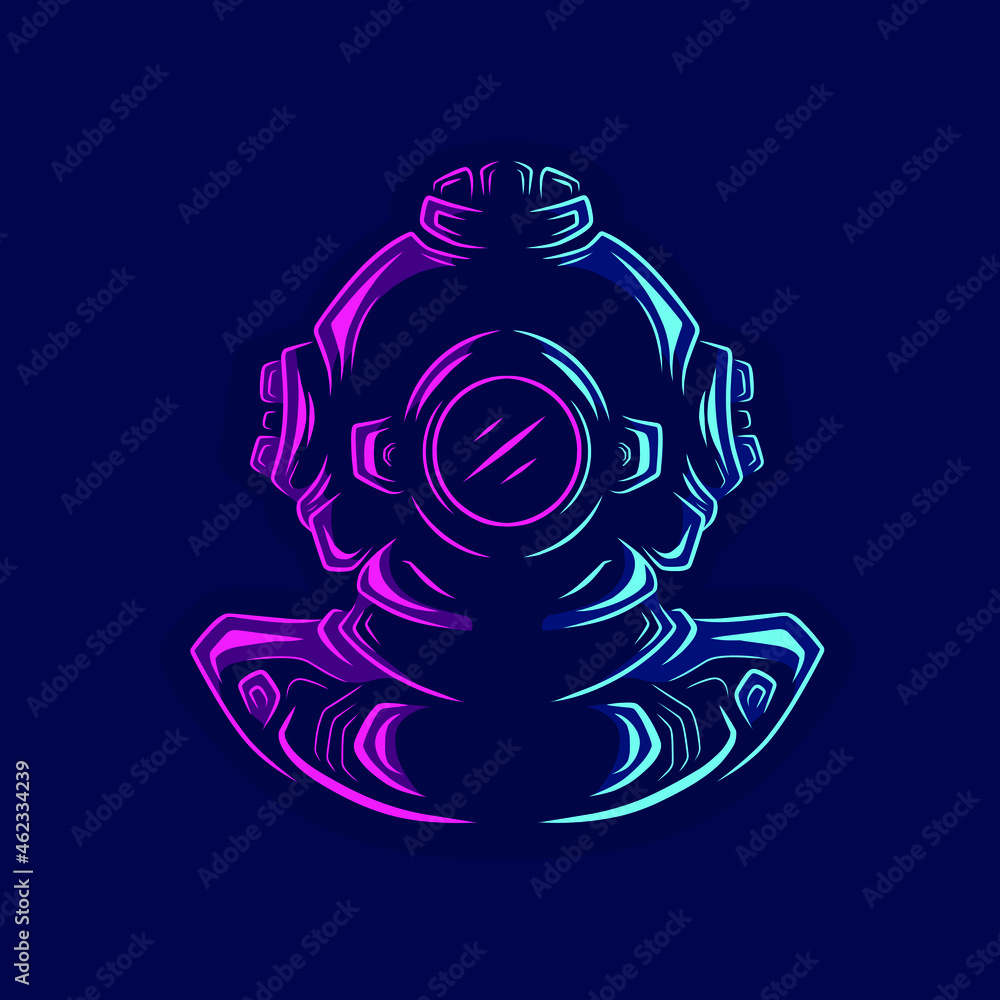 Scuba diving helmet line pop art logo. Colorful sea design with dark ...