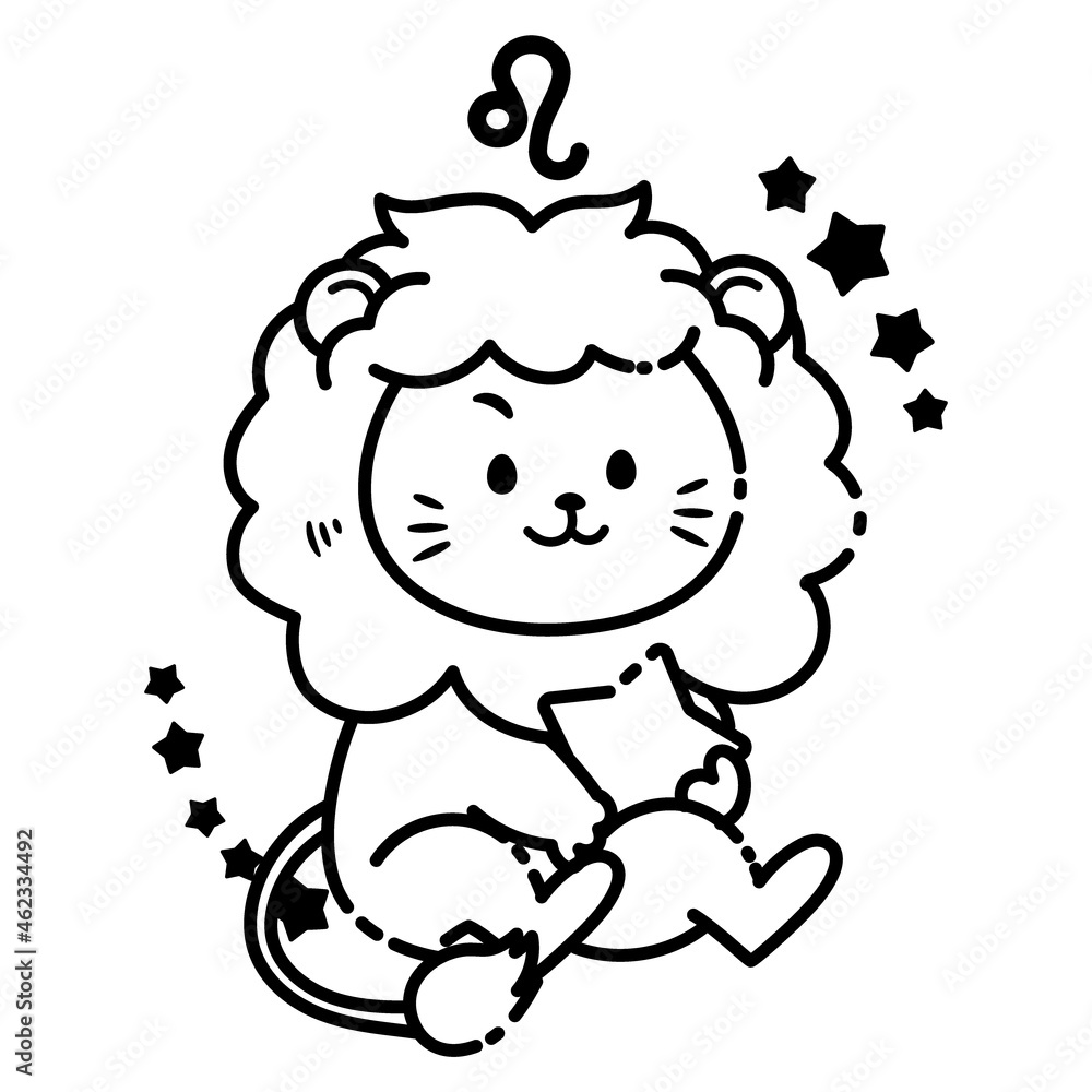シンプルでかわいい獅子座のイラスト　モノクロ