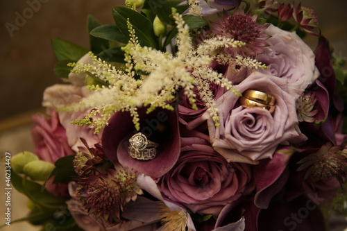wedding flowers and rings