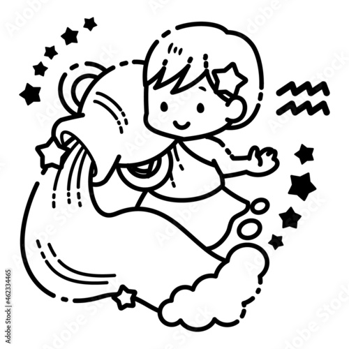 シンプルでかわいい水瓶座のイラスト　モノクロ