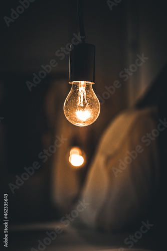 Vitange retro light in Dark blur Bed room. photo