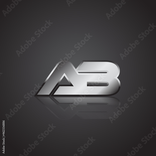 Simple Modern Initial Logo Vector Silver Metallic chrome AB
