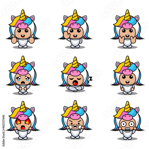 cartoon animal mascot costume character cartoon vector illustration expression set