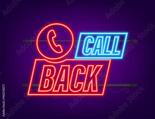 Call back. Information technology. Telephone neon icon. Customer service. Vector stock illustration