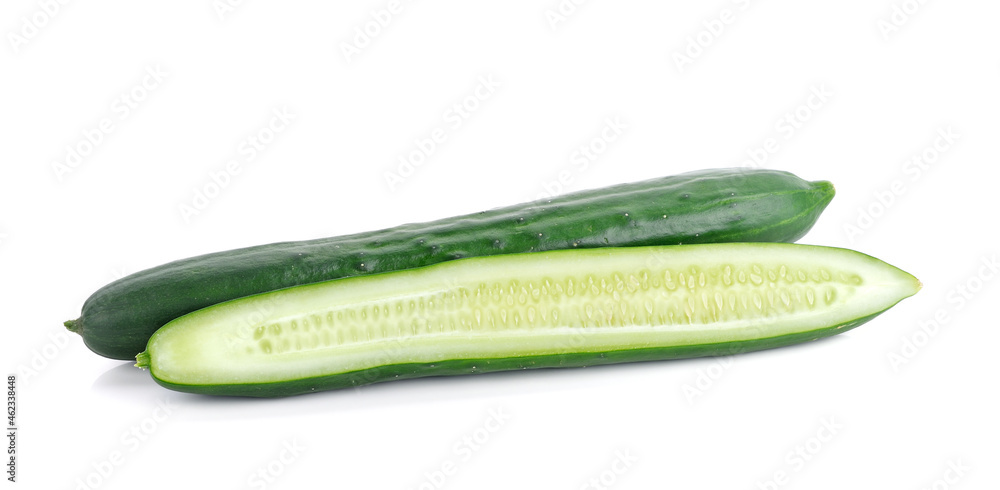 Sliced and whole Japanese cucumber isolated on white background Sliced and whole Japanese cucumber isolated on white background
