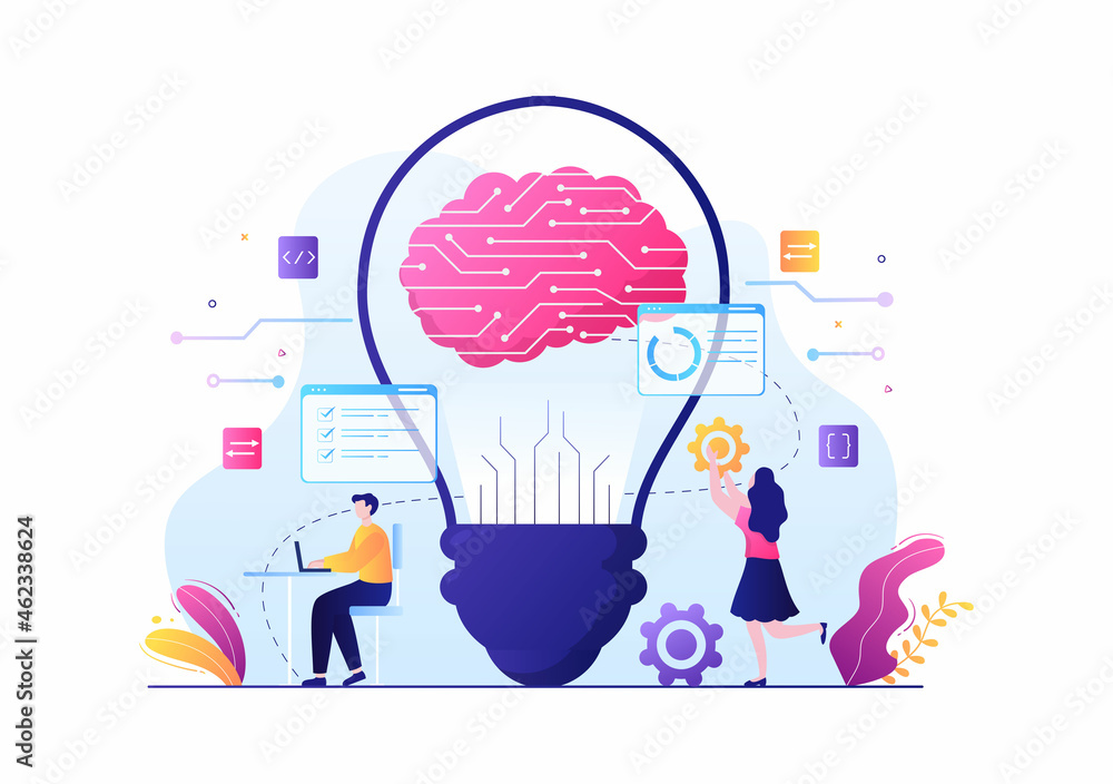 Artificial Intelligence Digital Brain Technology and engineering Concept With Programmer Data or Systems that can be set up in a Scientific Context. Vector Illustration Artificial Intelligence Digital Brain Technology and engineering Concept With Programmer Data or Systems that can be set up in a Scientific Context. Vector Illustration