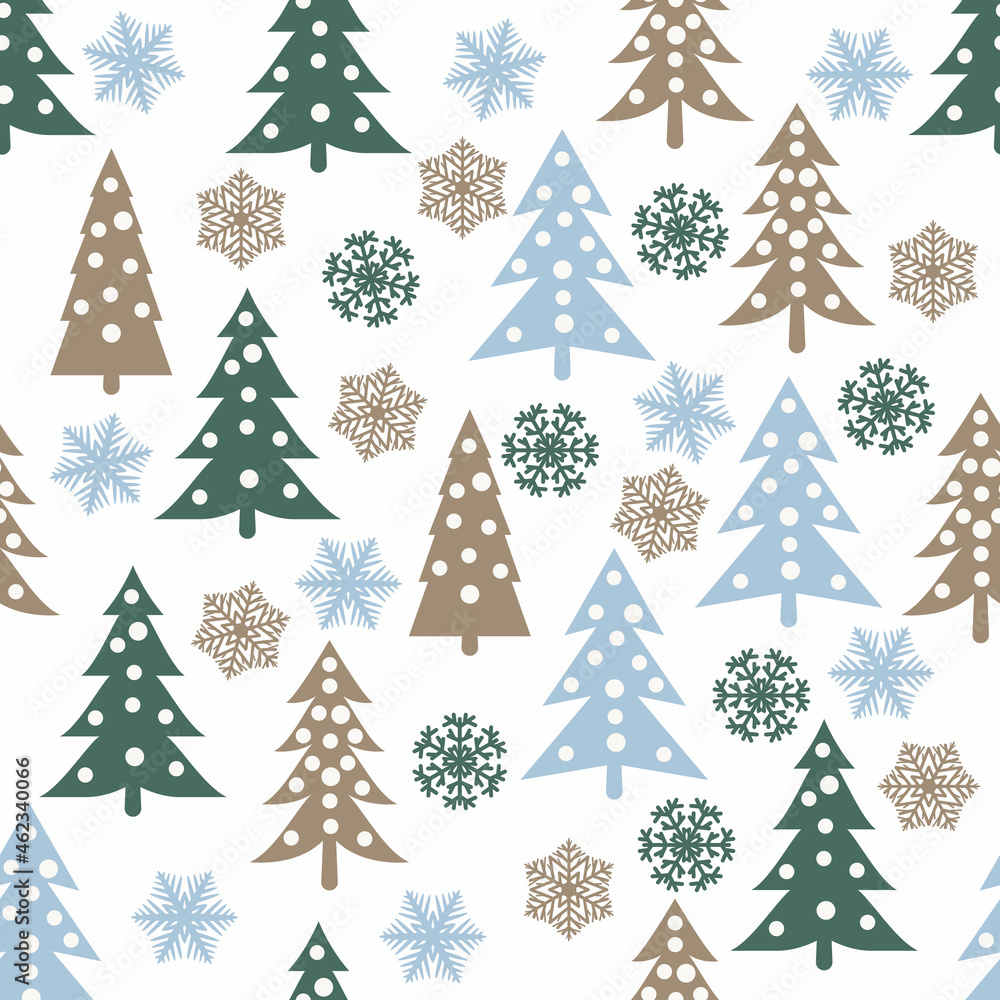 Christmas seamless pattern with christmas trees and snowflakes