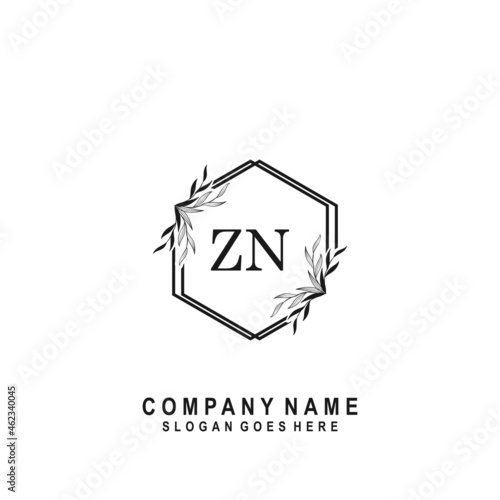 Initial letter ZN Signature, beauty monogram and elegant logo design, handwriting logo of initial signature, wedding, fashion, floral and botanical with creative template