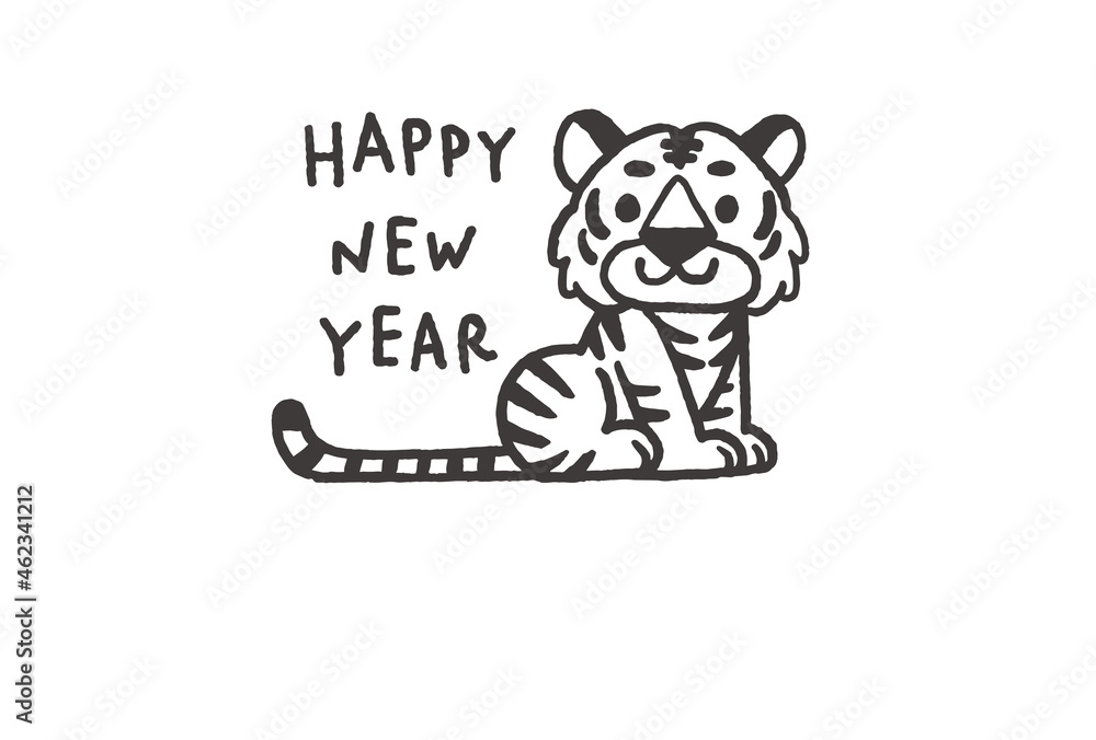 2022年 寅年年賀状 寅のイラスト モノクロ 2022年 寅年年賀状 寅のイラスト モノクロ