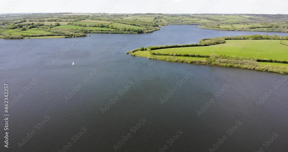 Aerial Above Roadford Lake In West Devon. Pan Right Aerial Above Roadford Lake In West Devon. Pan Right