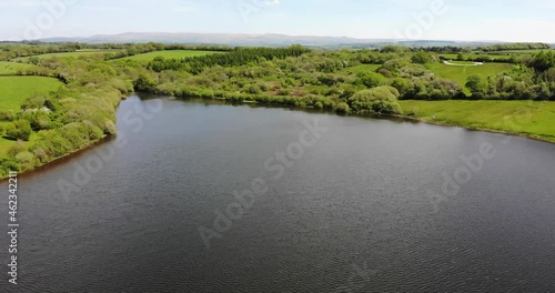 Aerial View Of Corner Of Roadford Lake In West Devon. Dolly Forward photo