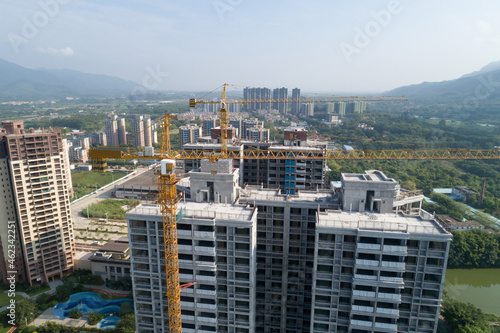 Aerial view of multistory apartment construction site in China