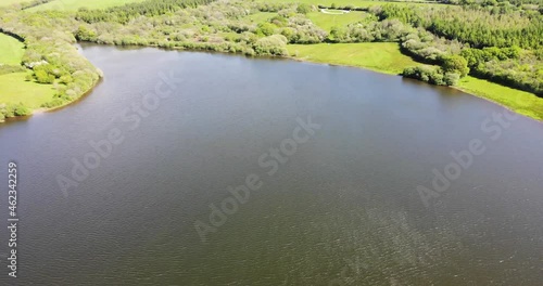 Aerial View Of Corner Of Roadford Lake In West Devon. Slow Pedestal Down photo