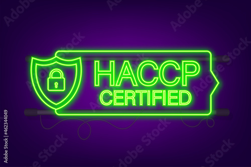 HACCP Certified icon on white background. Neon icon. Vector stock illustration