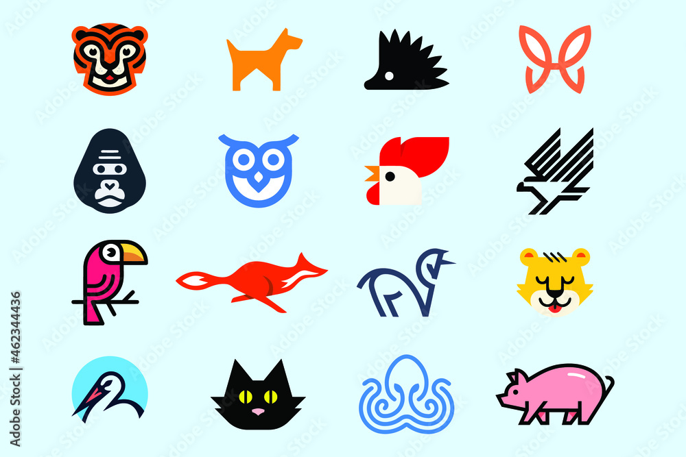Animals icon set. Flat set of animals, logo vector icons for web design, graphics element vector