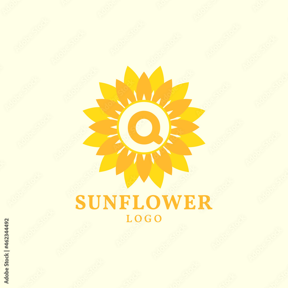 Fototapeta premium letter Q sunflower warm and charming vector logo design