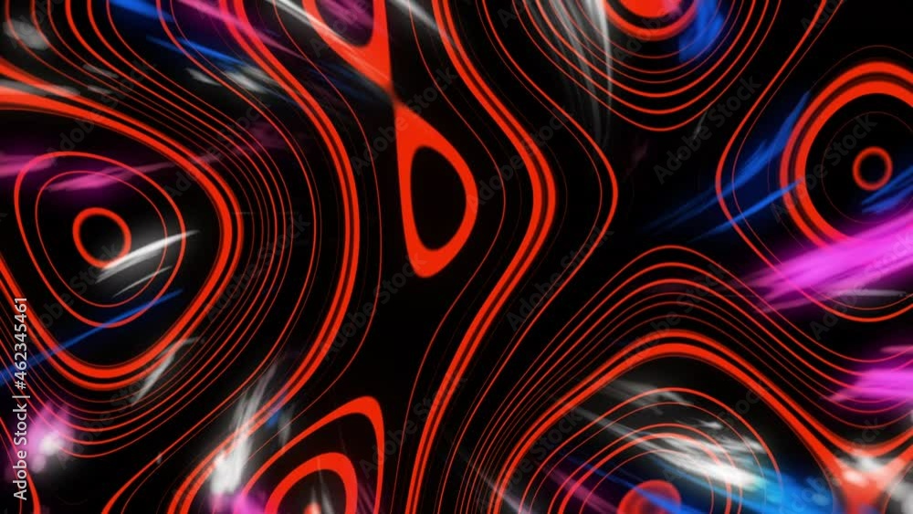 Animation of red shapes and pink and blue lights in digital space Animation of red shapes and pink and blue lights in digital space