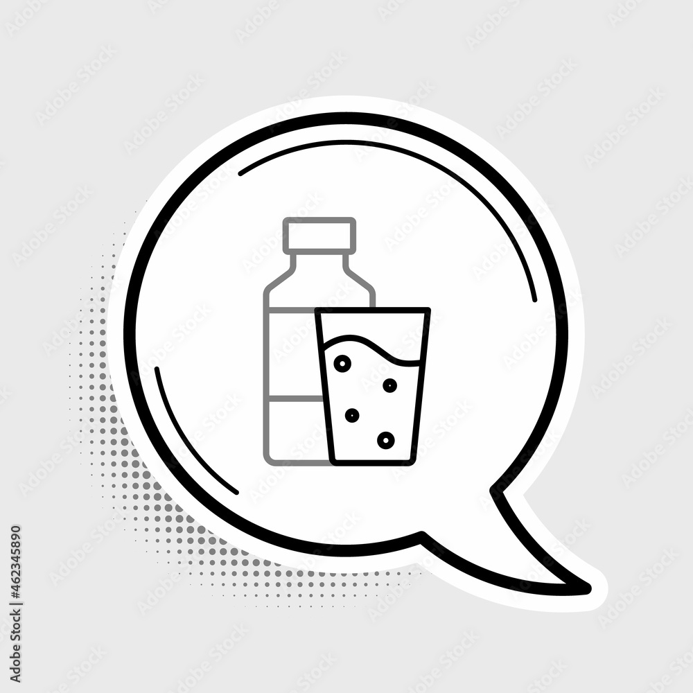 Line Bottle of water with glass icon isolated on grey background. Soda aqua drink sign. Colorful outline concept. Vector Line Bottle of water with glass icon isolated on grey background. Soda aqua drink sign. Colorful outline concept. Vector