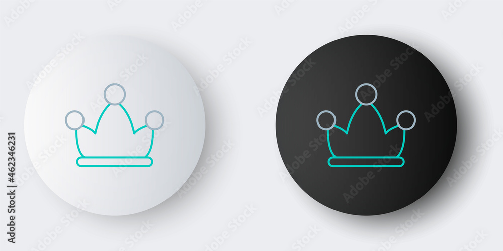 Line Jester hat with bells isolated on grey background. Clown icon. Amusement park funnyman sign. Colorful outline concept. Vector Line Jester hat with bells isolated on grey background. Clown icon. Amusement park funnyman sign. Colorful outline concept. Vector
