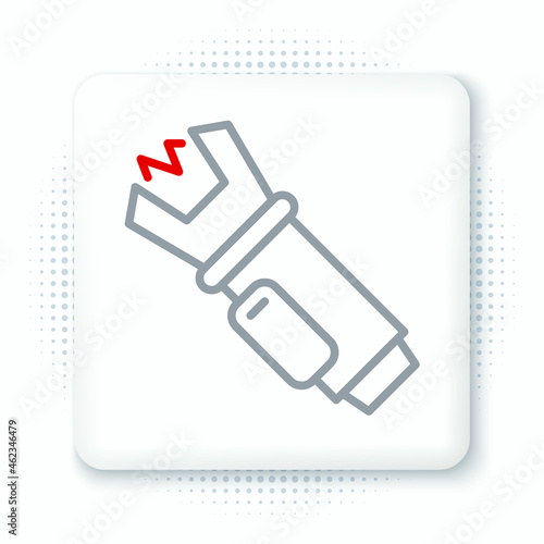 Line Police electric shocker icon isolated on white background. Shocker for protection. Taser is an electric weapon. Colorful outline concept. Vector
