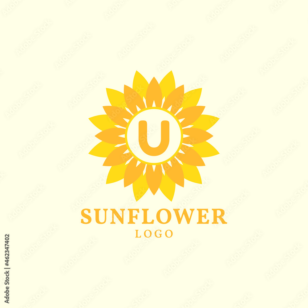 Fototapeta premium letter U sunflower warm and charming vector logo design